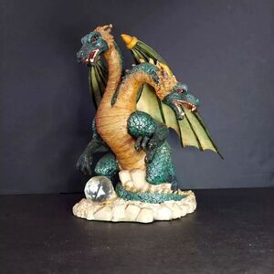 Vintage Mythology Dual Headed Dragon Decorative Collectible Figurine Statue Art